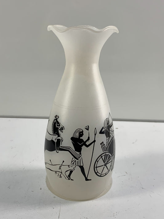 Vintage Egyptian Themed Glass Fluted Vase