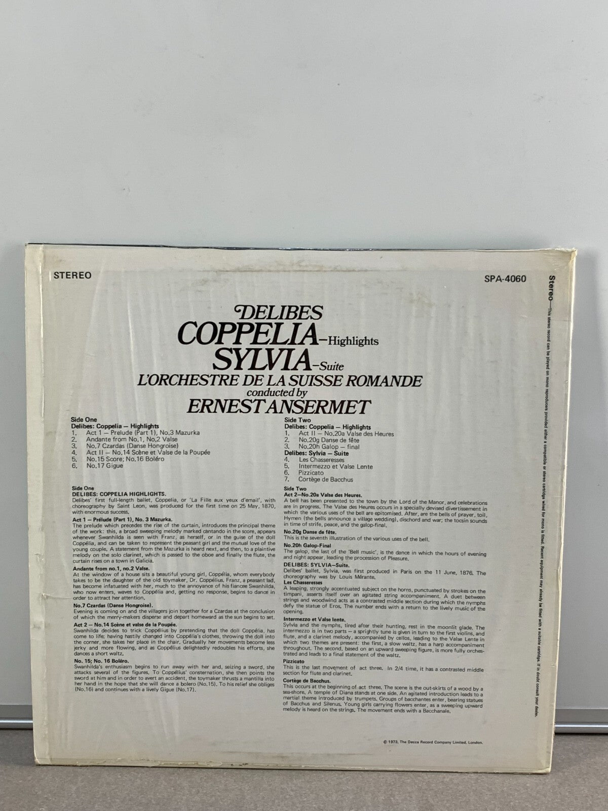 Delibes - Coppelia & Sylvia -LP/Record - london - SPA 4060 - 1973