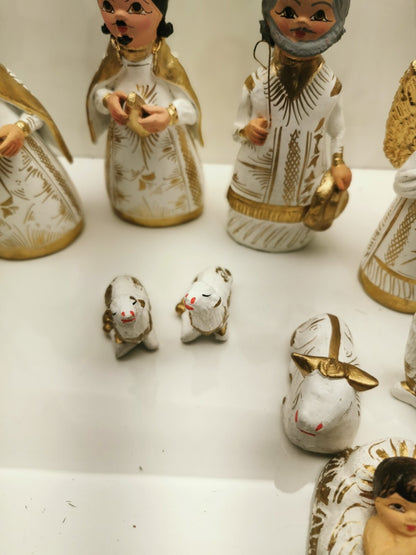 Vintage Tonala Nativity Set Terracotta Folk Art handmade Hand Painted 14 Piece
