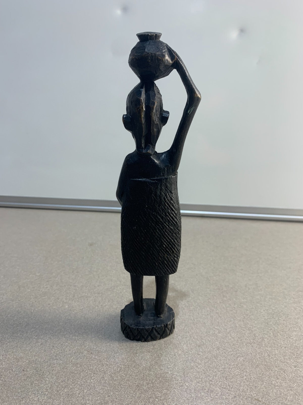 Vintage 1960s Genuine Hand Carved Ebony Wood Woman Carrying Water