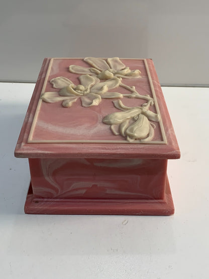 Vintage Design Gift Rose Trinket Box 80s Pink Soapstone Vanity Bath Jewelry Box