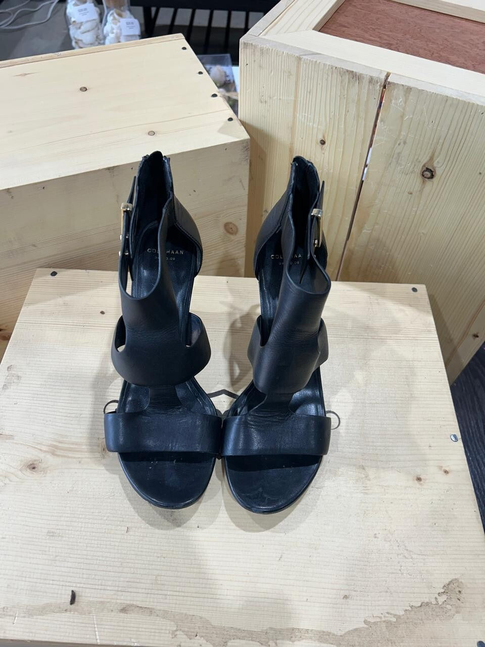 Cole Haan Moama Black Leather Sandal Heels Size 8B