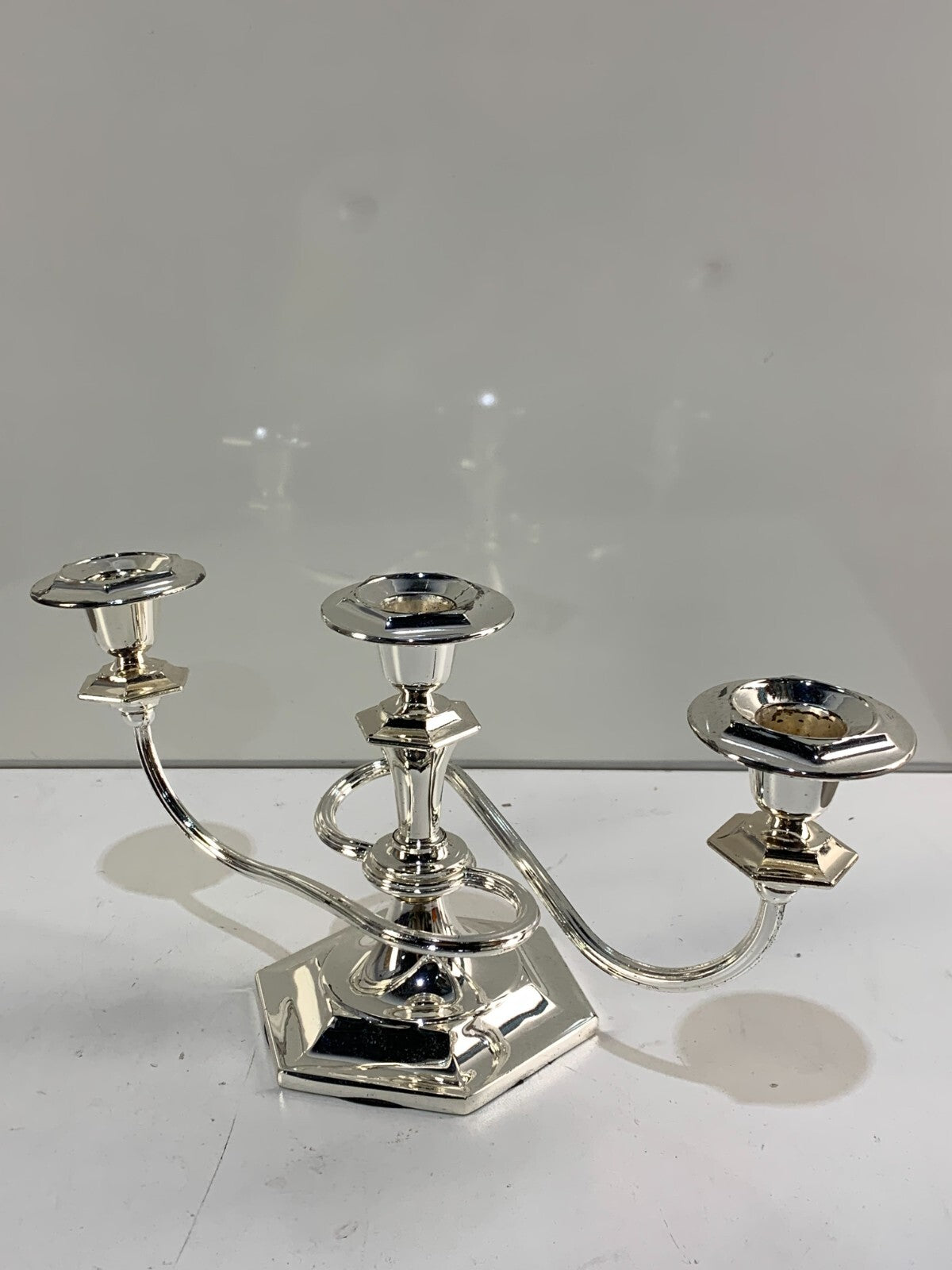 Vintage silver steel ornate candlestick holder 3 Arm Candle Holder