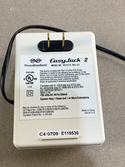 EasyJack 2 Phonex Broadband AC EXTENSION Phone Jack Converter PX 211 D Rev.2.2