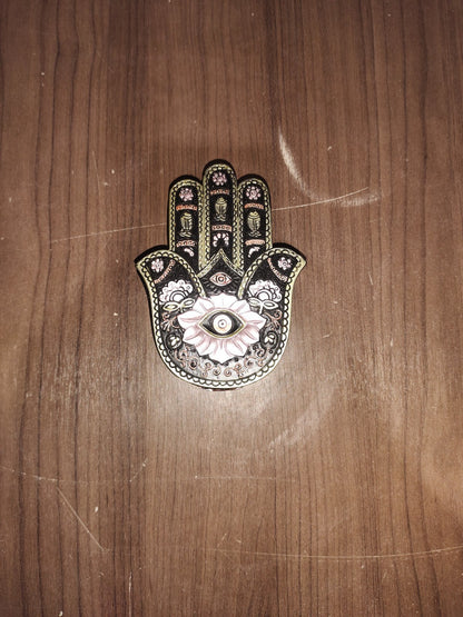 Black and Gold Hamsa or Hand of Fatima Jewelry Trinket Box