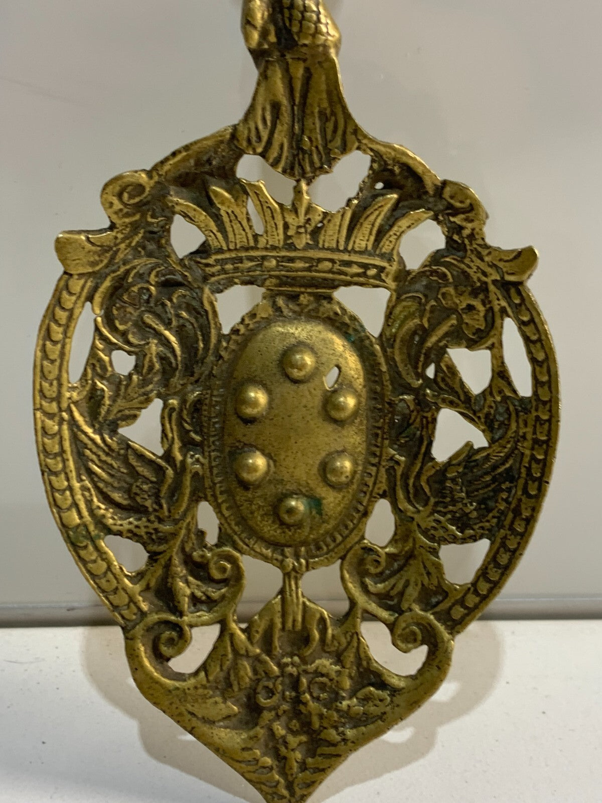 Bordini Italy Serving Spoon Ornate Medieval Knight Crown Lion