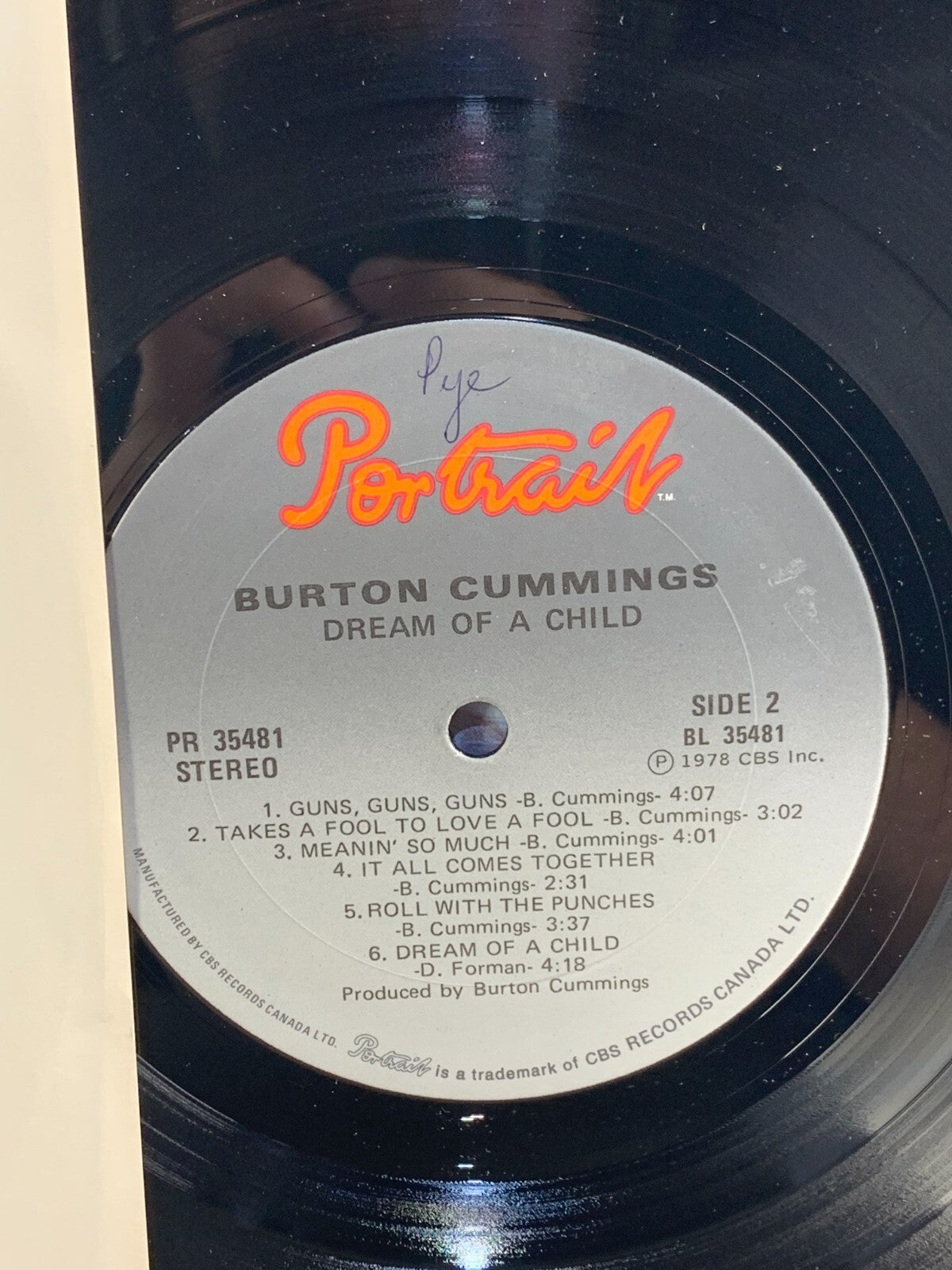 Burton Cummings – Dream Of A Child (1978) Vinyl LP Portrait PR-35481