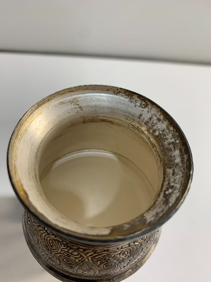 Egyptian solid silver miniature amphora with stand and lid.