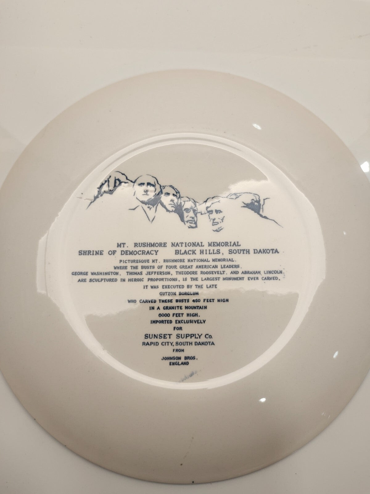 Vintage Mt. Rushmore Collectible Plate By Johnson Bros For Sunset Supply Co