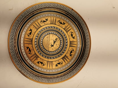 Vintage mid century Greece key etruscan round metal serving tray