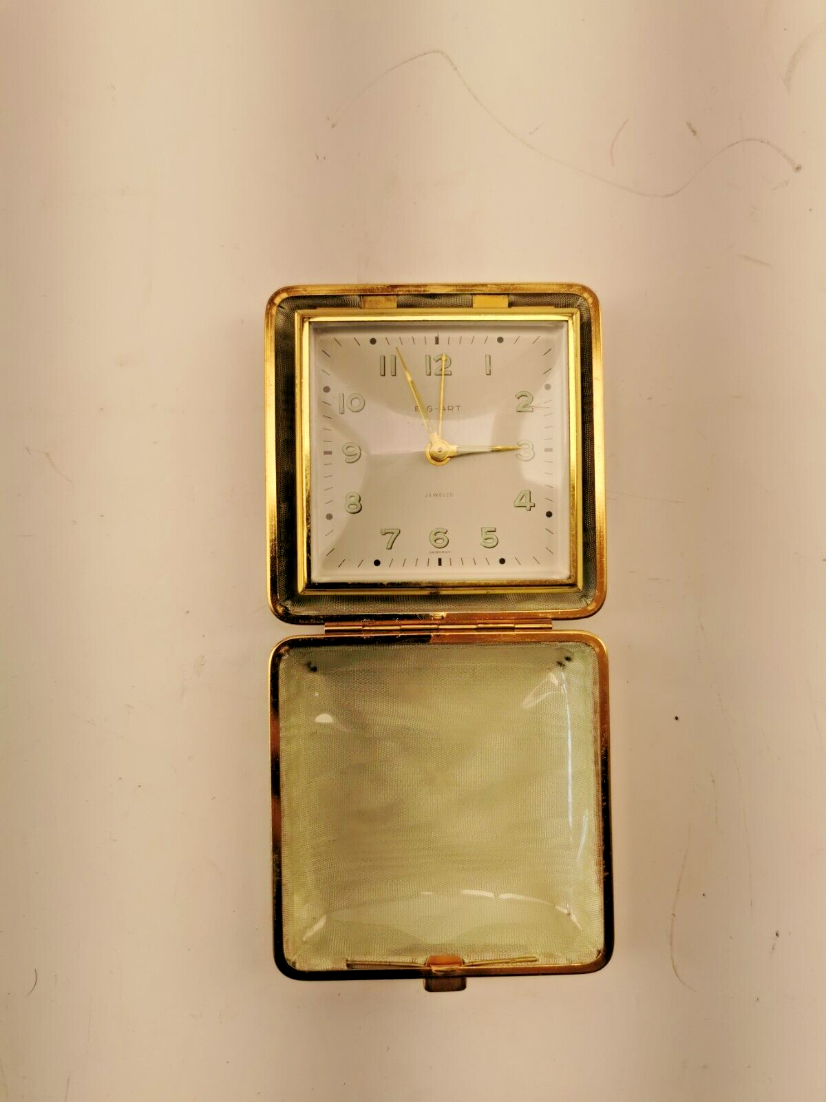 VINTAGE ELG-ART JEWELED TRAVEL CLOCK FOLDING