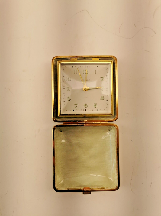 VINTAGE ELG-ART JEWELED TRAVEL CLOCK FOLDING