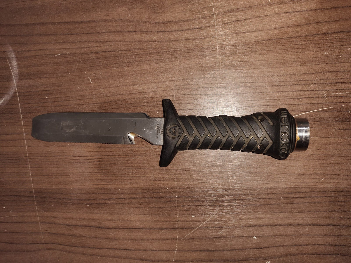 VINTAGE WENOKA 8501 DIVERS BLUNT TIP OYSTER KNIFE W/LEG SHEATH JAPAN