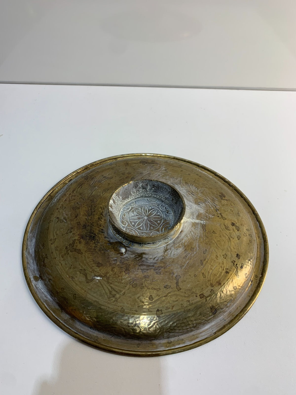 Vintage Brass Plate with Jerusalem & Nice Flower Inlay Work Kitchen