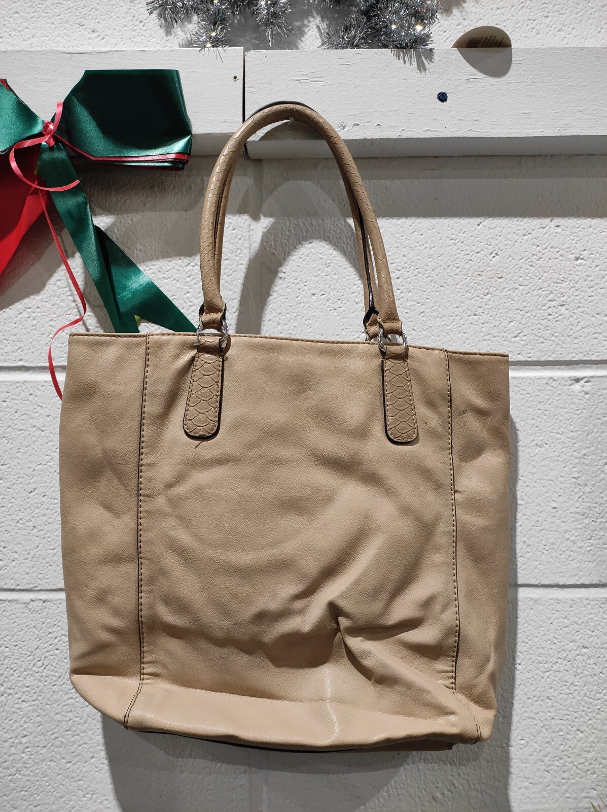 GUESS Rhinestones Large Tote Handbag Purse- Beige