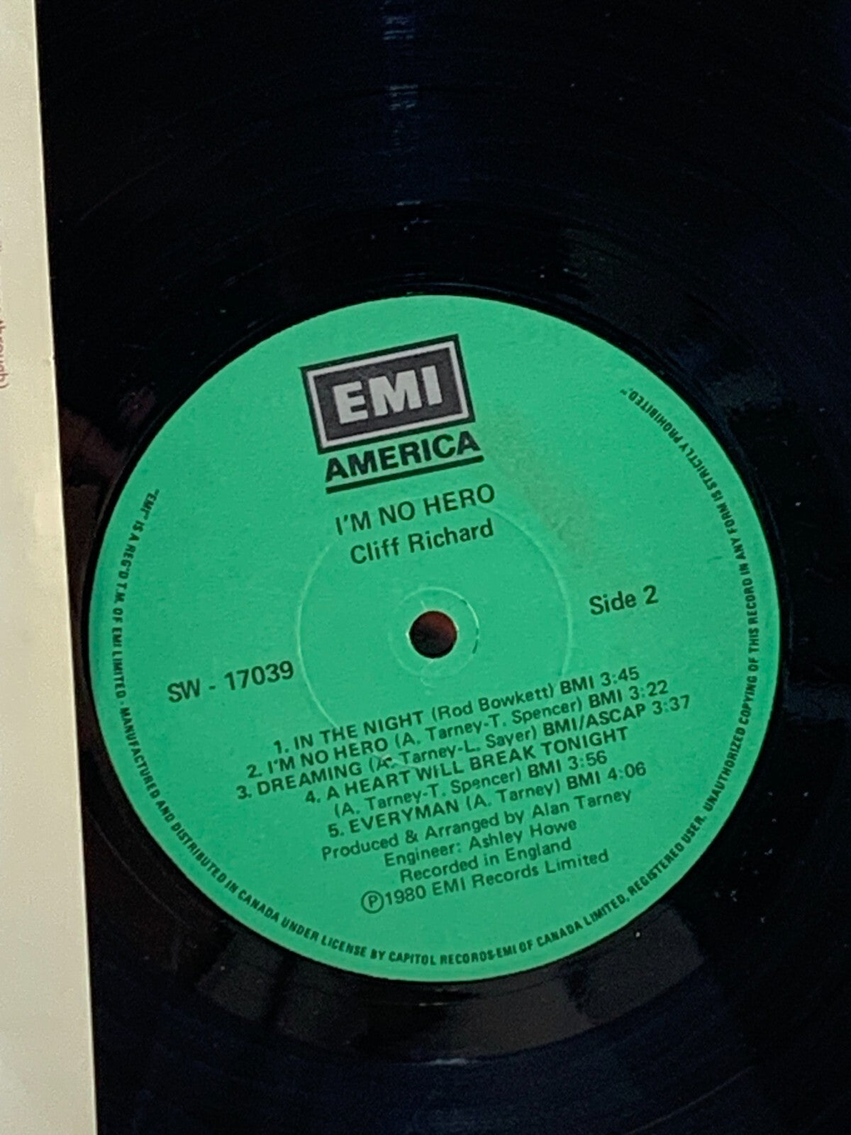 Cliff Richard - I'm No Hero - 1980 Vinyl Record LP Rock EMI Records