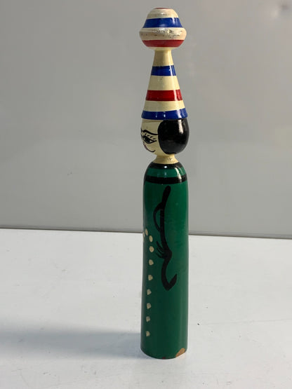 Vintage 1970s EGYPTIAN SPINDLE PEG DOLL Hand Painted Wood Figurine