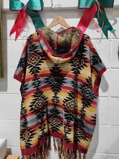 American Eagle Outfitters Women's M Southwestern Fringe Blanket Poncho Sweater