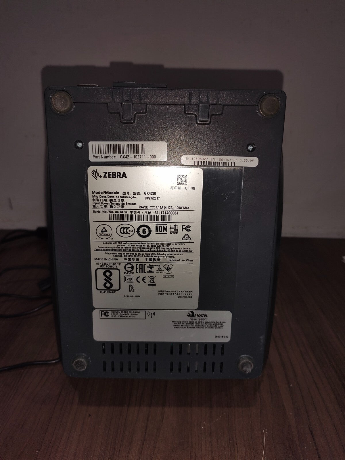 Zebra GX420t Gx42-102511-00 Printer - 1