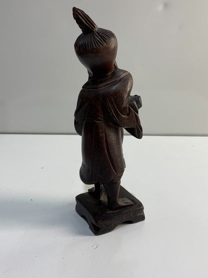 Chinese Figurine Happy Fisherman Hand Carved Wood Statue