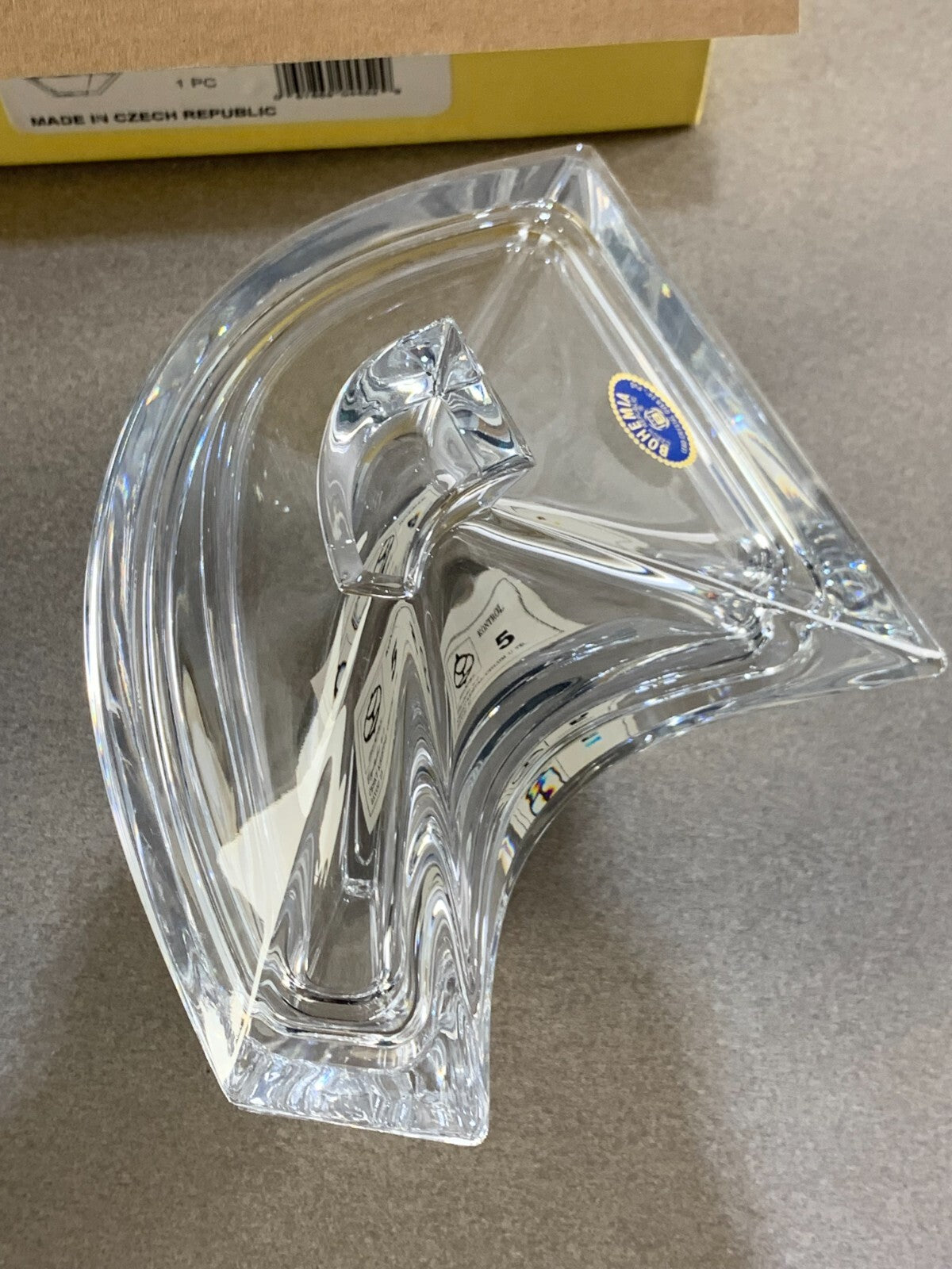 Vintage Bohemian Czech Clear 24% Lead COMET- CANDY BOX 7"