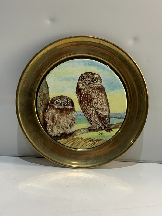 2 owls on porcelain plate limited edition.