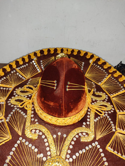 Vintage PIGALLE Mexico Sombrero Mexican Mariachi Hat - Calidad - Burgundy & Gold