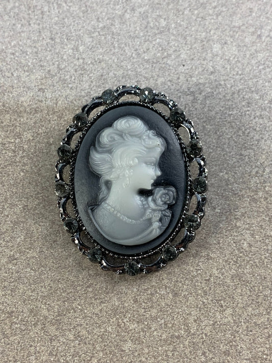 Vintage Queen Victorian Style Crystal Blue Cameo Pin