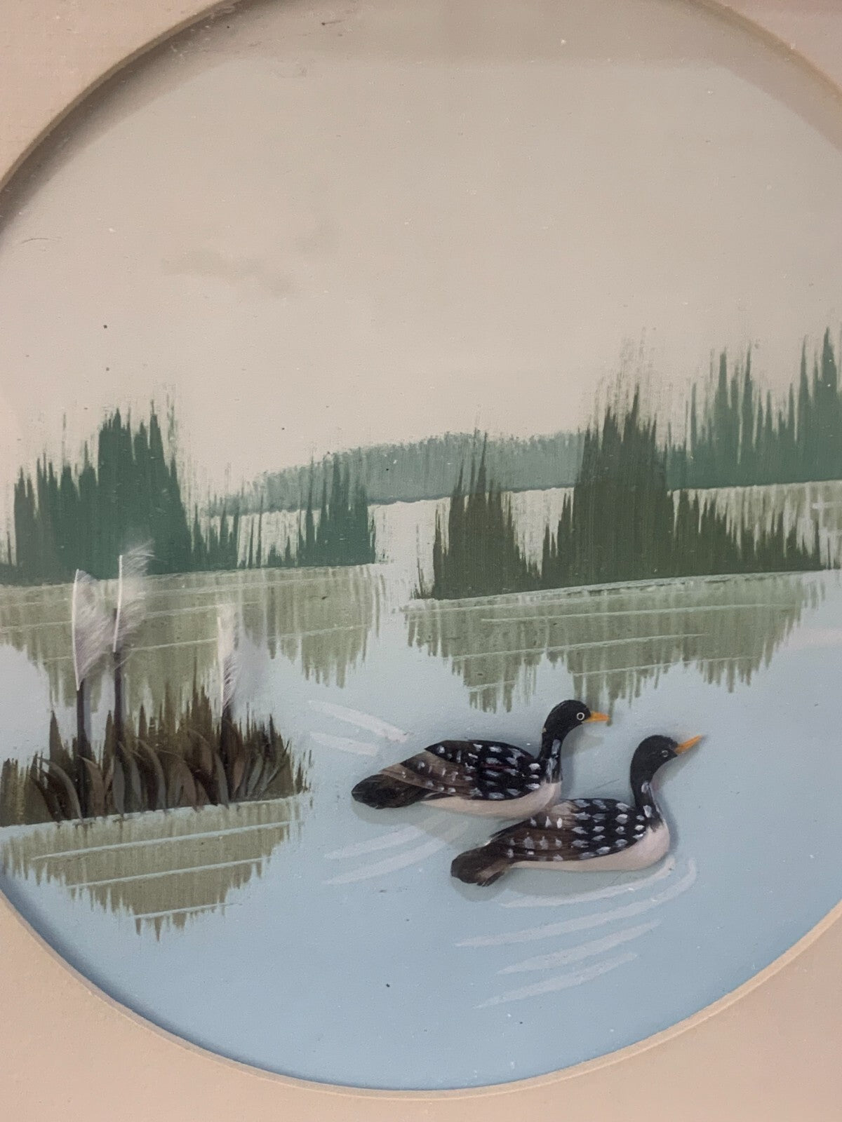 Vintage Feather Art Birds Picture 3D Shadow Box 10 inches Matted Framed