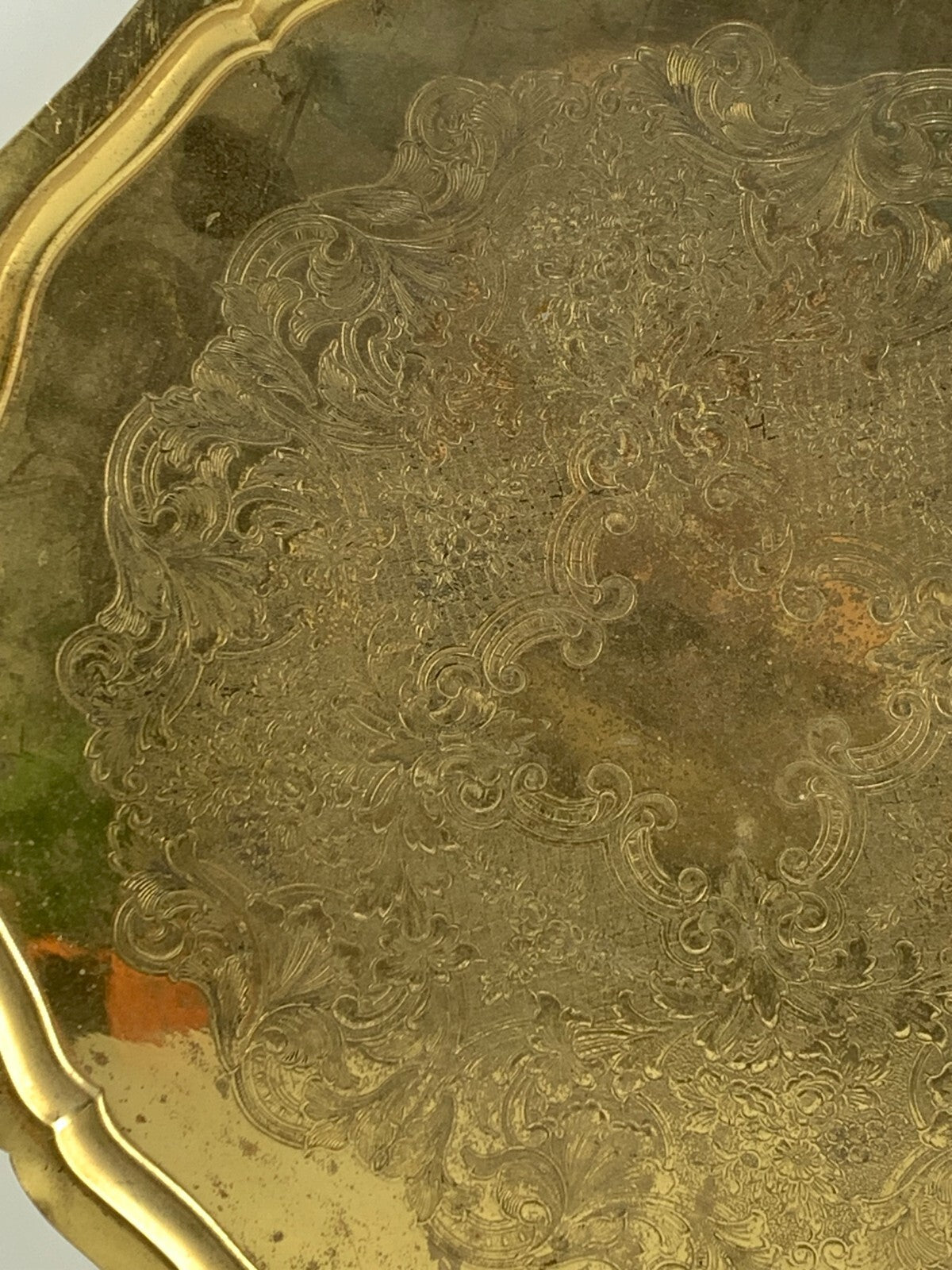 Vintage Gold Plated Brass Round Tray