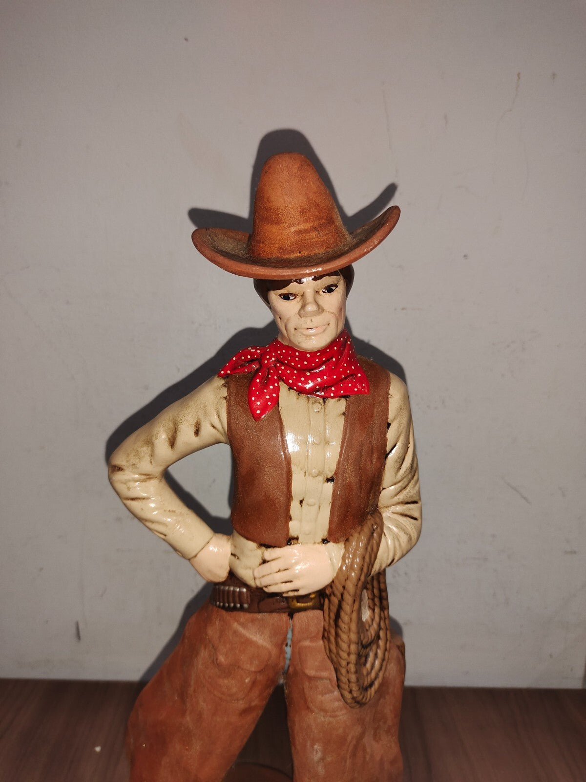 Vintage Cowboy Wooden Painted Figurine Statue