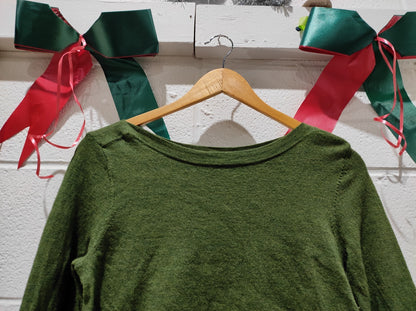 Ellen Tracy 100% Merino Wool Large Rolled Neck Long Sleeve Green L