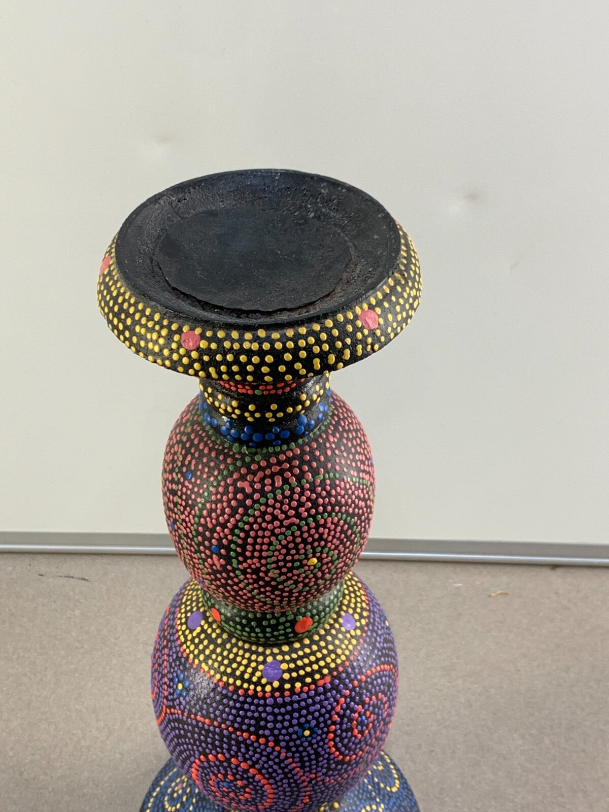 Hand Painted Stippled Wood Pillar Candle Holder