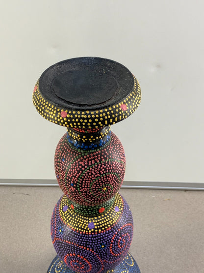 Hand Painted Stippled Wood Pillar Candle Holder