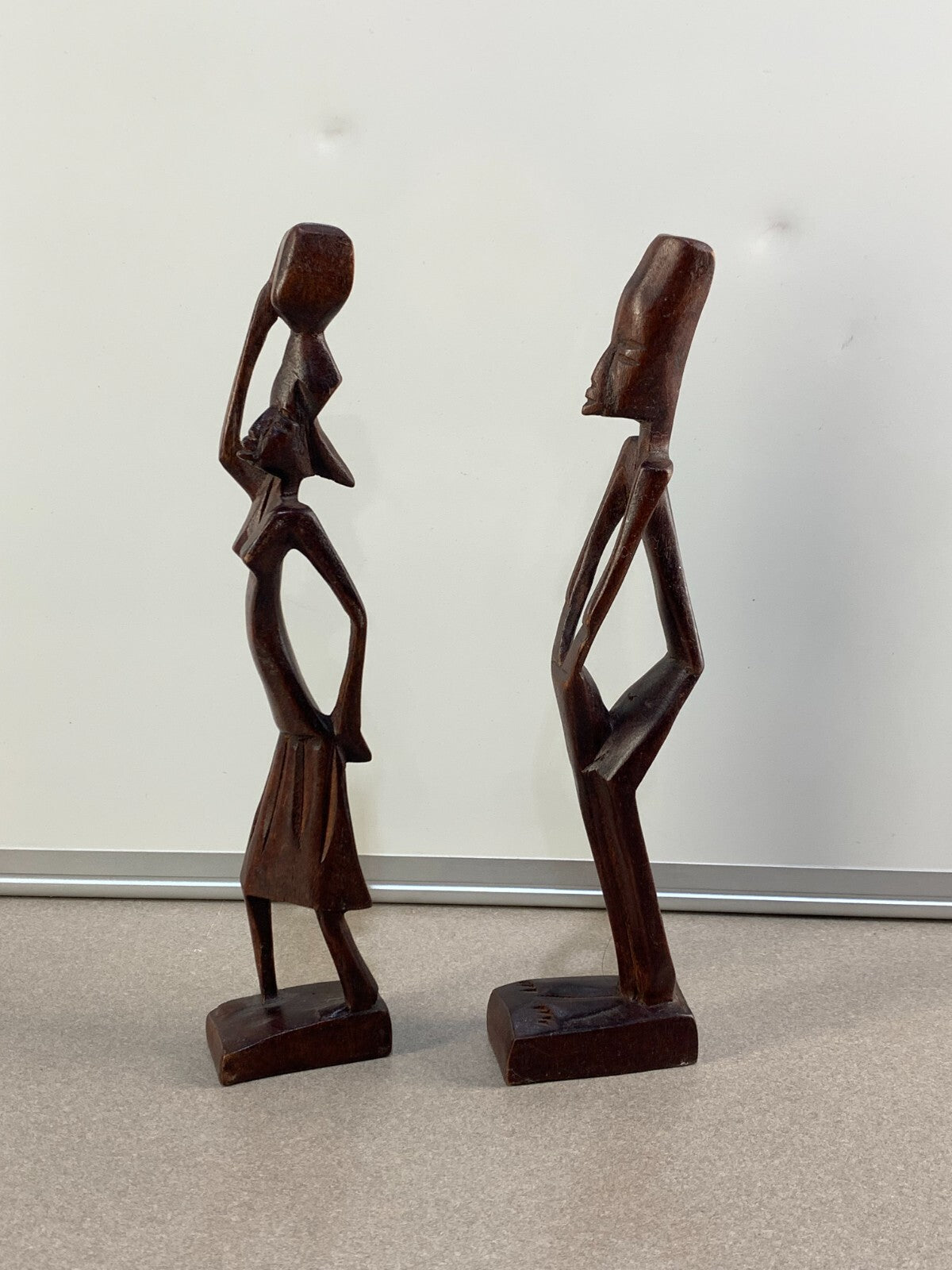 Vintage Pair African Hand-Carved Wooden Male & Female Figures