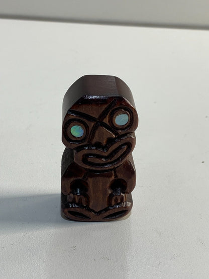 Tribal Maori mask carved Kauri wood face with Paua Shell, New Zealand