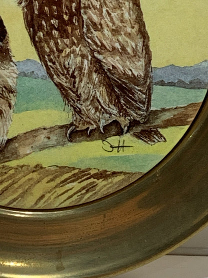 2 owls on porcelain plate limited edition.