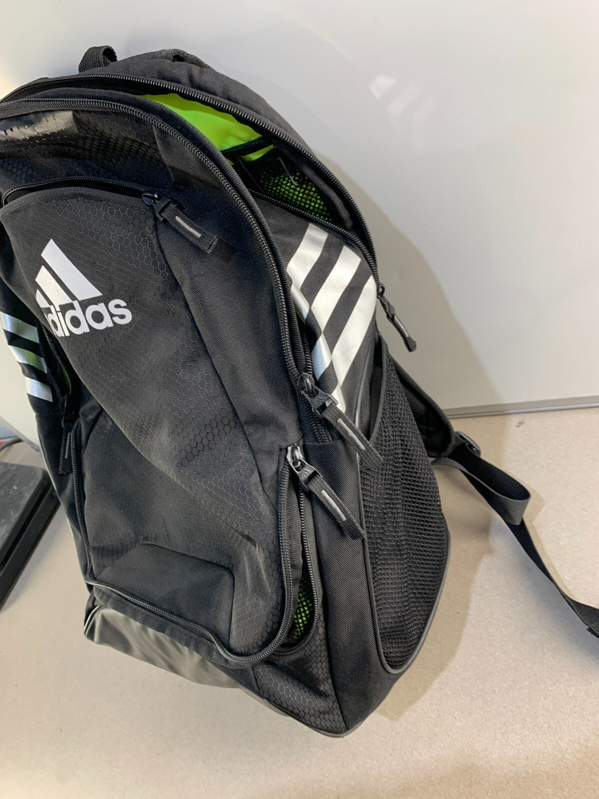 ADIDAS BACKPACK LUGGAGE BAG 40312 LIME GREEN INTERIOR SHOE COMPARTMENT 19" Black