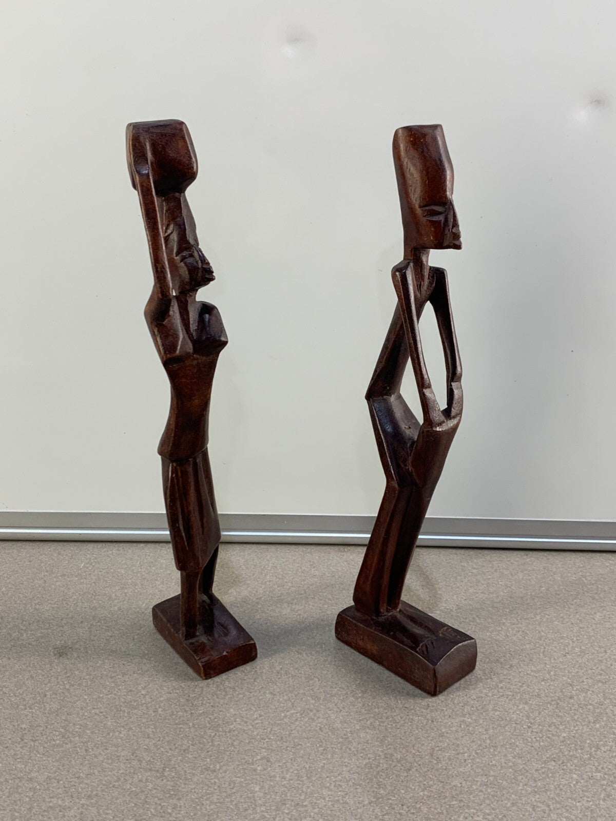 Vintage Pair African Hand-Carved Wooden Male & Female Figures