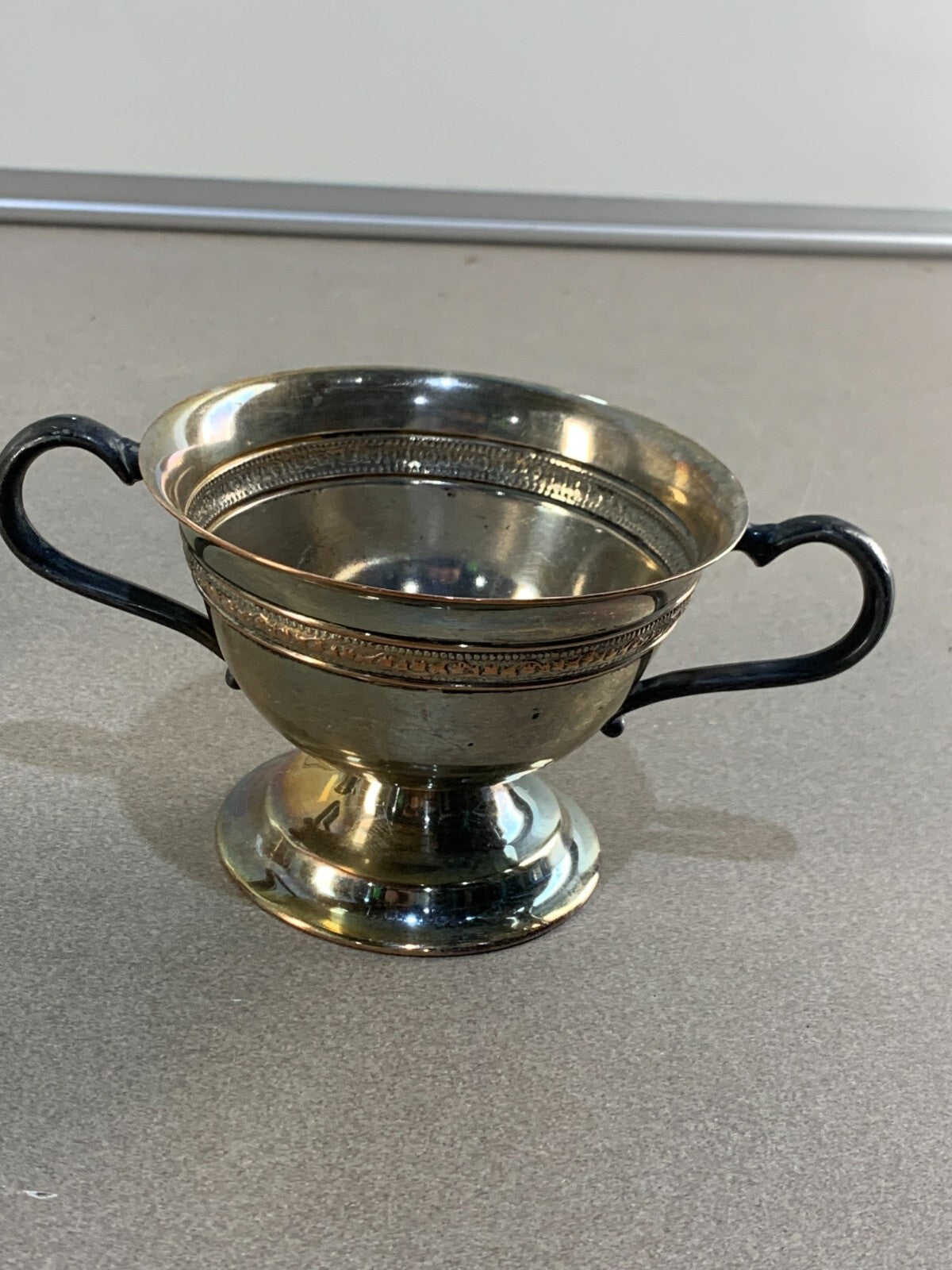 Creamer & Sugar bowl lined with copper EPO with M. Mounts rare antique