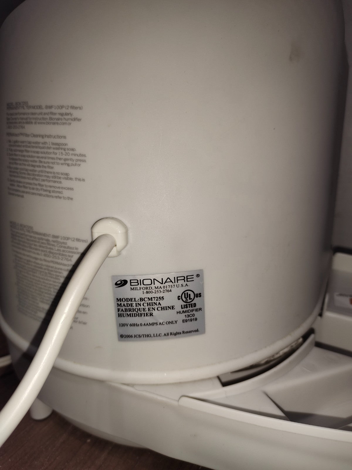 Bionaire - Model - BCM7255 - Smart Touch Cool Moisture Humidifier