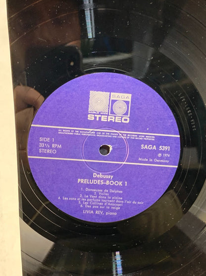 Debussy Préludes Book 1 LP Livia Rev Saga 5391 1975 Classical Vinyl