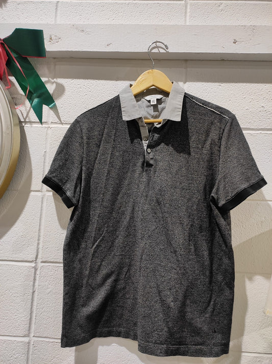 Calvin Klein Liquid Touch Polo Shirt Men's Size L Gray Micro Stripe Casual