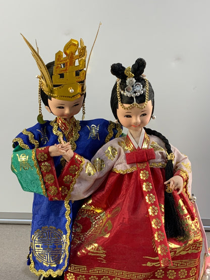 Vintage Korean Dolls Traditional Bride & Groom in Hanbok Attire