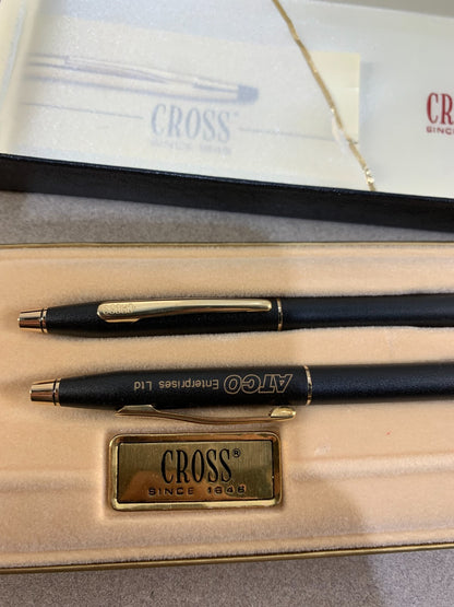 CROSS BALL PEN AND PENCIL SET - CLASSIC BLACK - GOLD TRIM