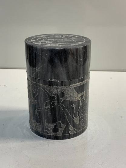 Vintage Collectible Black & White Carved Marble Jar