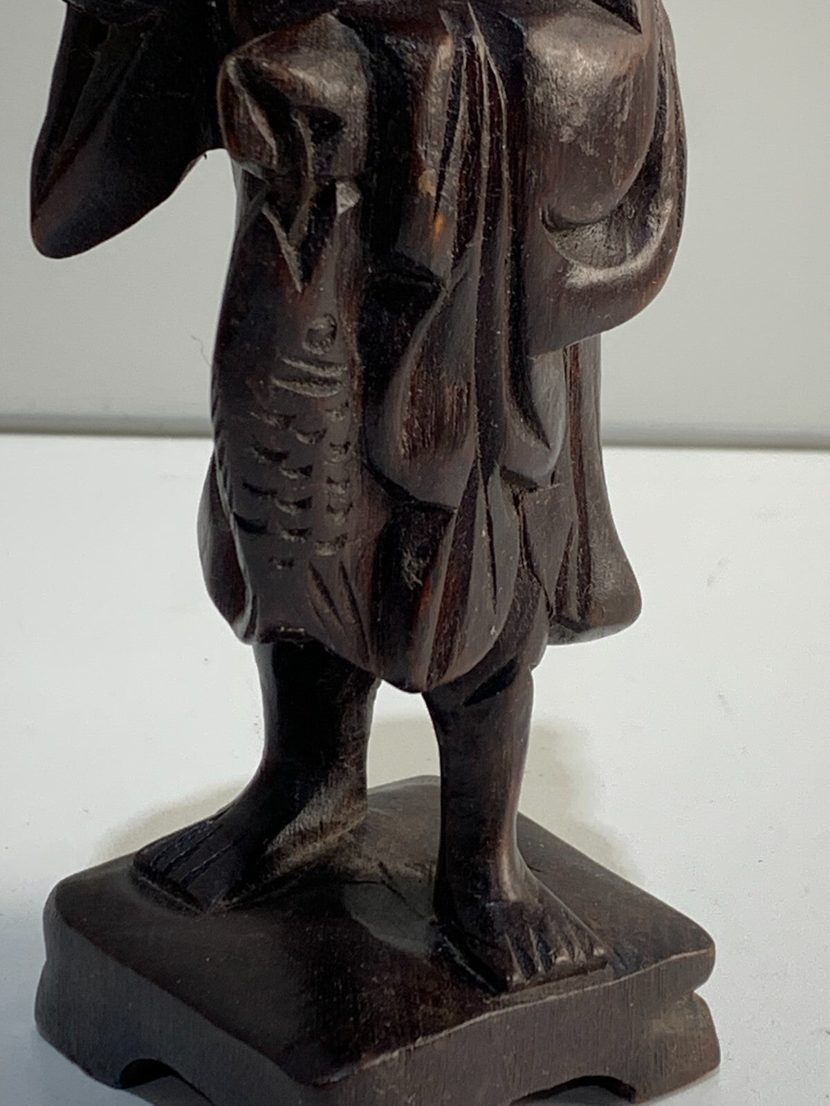 Chinese Figurine Happy Fisherman Hand Carved Wood Statue