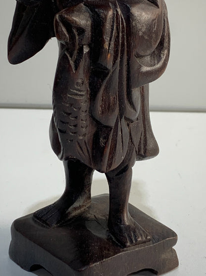 Chinese Figurine Happy Fisherman Hand Carved Wood Statue