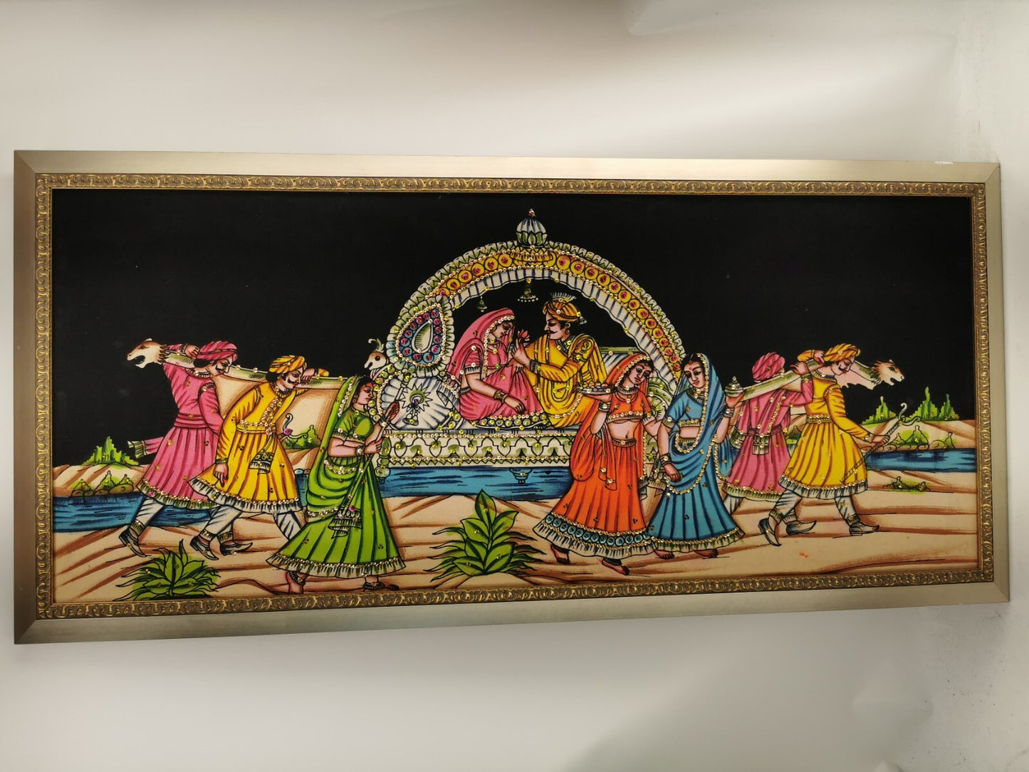 Embroidered Rajputan Rajasthani Indian wedding Handmade wall hanging with Sequin