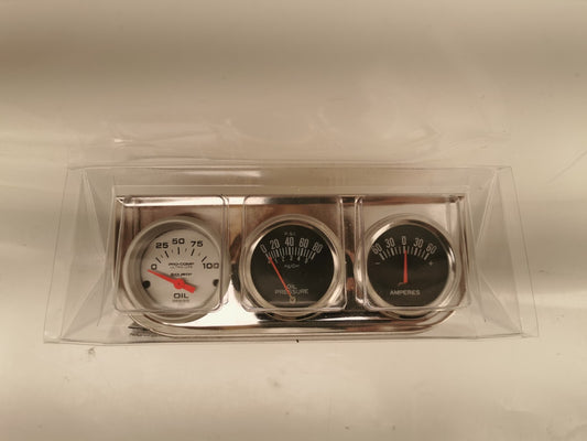 Chrome Triple Gauge Pod with 2 Oil pressure Gauges and Vacuum Gauge